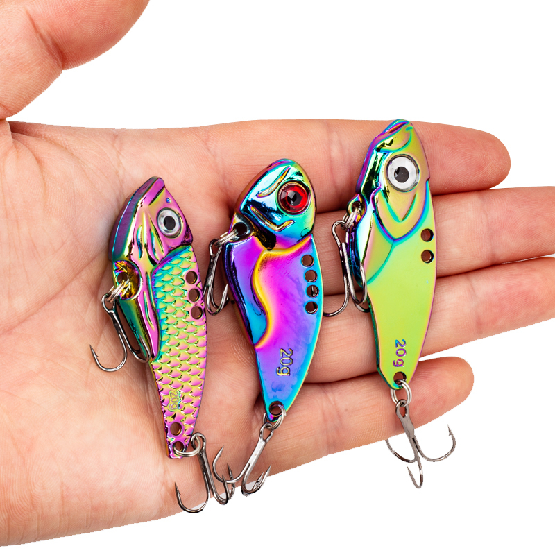 1pcs 5g 7g 10g 15g 20g Umpan Pancing Logam Warna-Warni VIB Keras Spinner Sendok Umpan Dengan Kait Treble Ganda Tenggelam Jig Umpan Keras