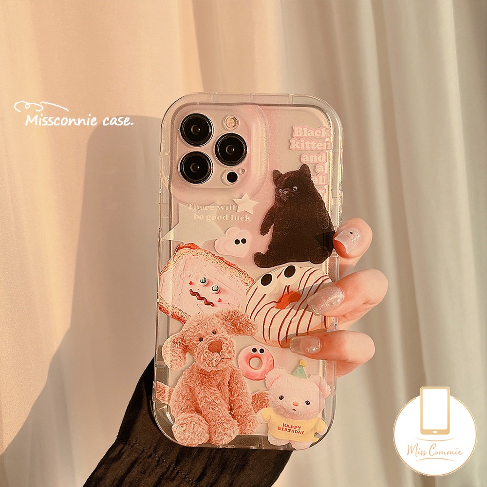 IPHONE Lembut TPU Shockproof Airbag Phone Case Kompatibel Untuk Iphone7 8 6 6s Plus XR X11 14 12 13 Pro Max XS Max SE 2020 Kreatif Lucu Kartun Klip Art Anjing Kembali Penuh Cover