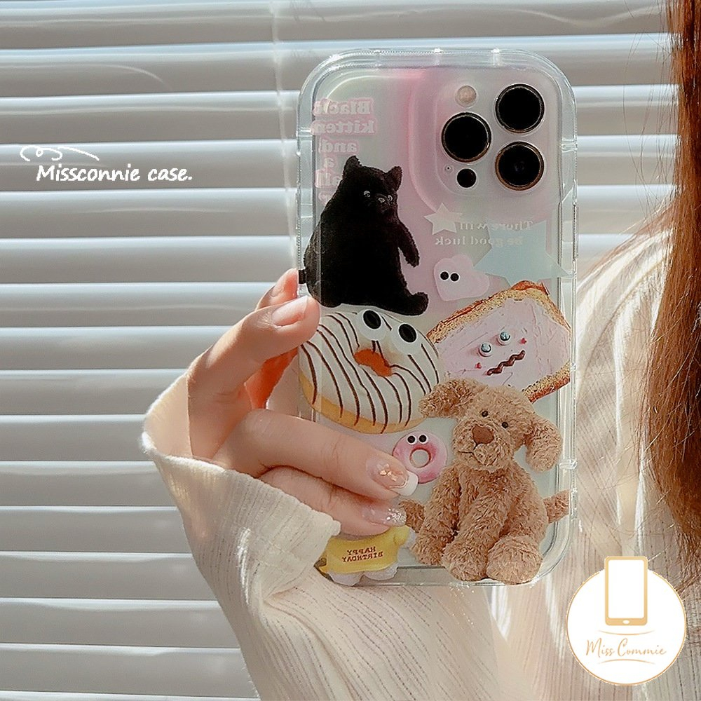 IPHONE Lembut TPU Shockproof Airbag Phone Case Kompatibel Untuk Iphone7 8 6 6s Plus XR X11 14 12 13 Pro Max XS Max SE 2020 Kreatif Lucu Kartun Klip Art Anjing Kembali Penuh Cover