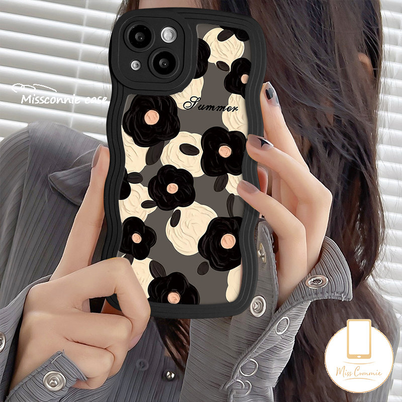 Casing Soft Case Redmi 12C 9 10 9T 10C 10A 9A A1+9C NFC Mi 11T Redmi Note 10 10s 11 Pro+Note 9 Pro 11s 8 Note10 Pro Max Plus Wavy Edge Fashion Flower Retro Black Butterfly Case