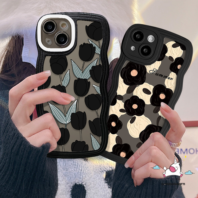 Untuk Realme C55 C30 C53 C33 C12 C11 C25s C25 C25Y C35 C15 C21Y C20 10 8i 8Pro 9i 9 9Pro+ C3 7i 5i 6i 5 7 C1 C20A Retro Bunga Tulip Lembut TPU Wavy Edge Transparan Case