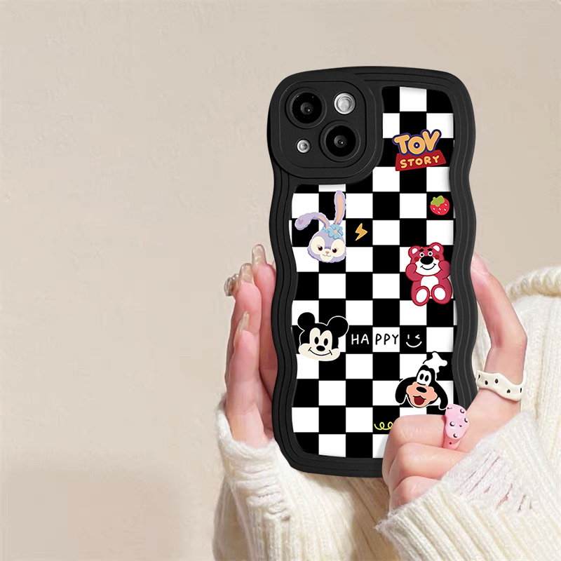 Kartun Soft Case Realme C53 C55 10 C31 C30 8i 8 8pro C33 7 9 9pro+7i C35 C20 C21 C11 C15 C12 5 6i 5i C25 C25s 5s 6s Wave Edge Cute Bear Lattice Ilustrasi Rainbow Soft Cover