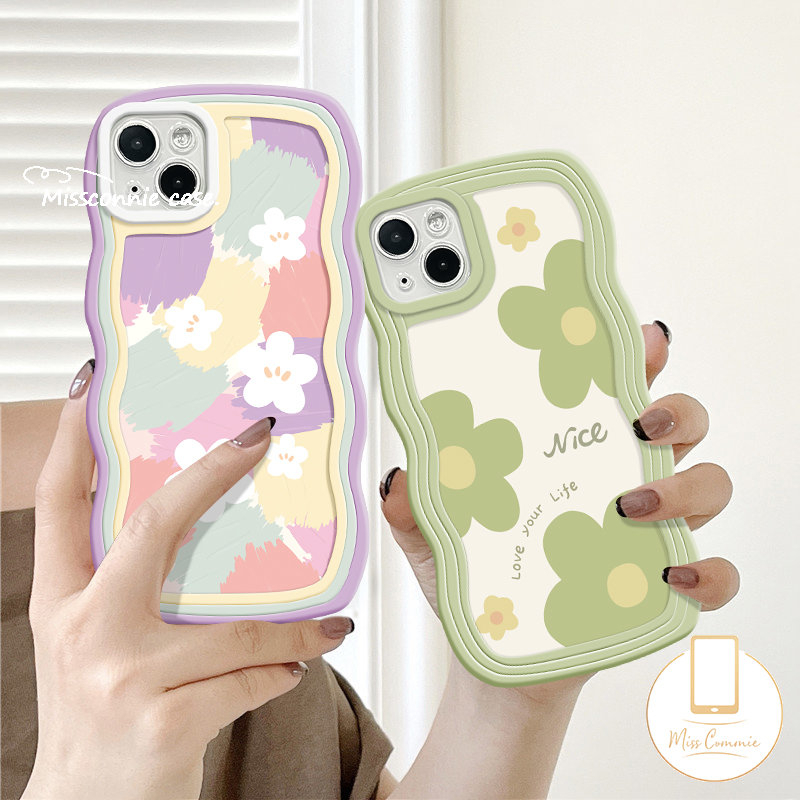 Casing Realme 10 C55 C33 C30 C53 C15 C21Y C12 C25 C35 C11 C25s C25Y C3 Realme 9Pro+9 8i 9i 7i 8 8Pro 5s 5 5i 6i C17 C20 C20A C2 C3 Lukisan Cat Minyak Bunga Lembut Bergelombang Tepi Full Sarung