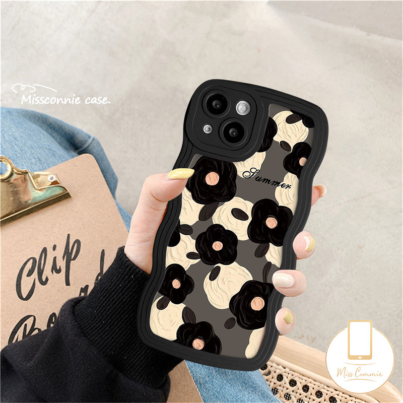 Casing Soft Case Redmi 12C 9 10 9T 10C 10A 9A A1+9C NFC Mi 11T Redmi Note 10 10s 11 Pro+Note 9 Pro 11s 8 Note10 Pro Max Plus Wavy Edge Fashion Flower Retro Black Butterfly Case