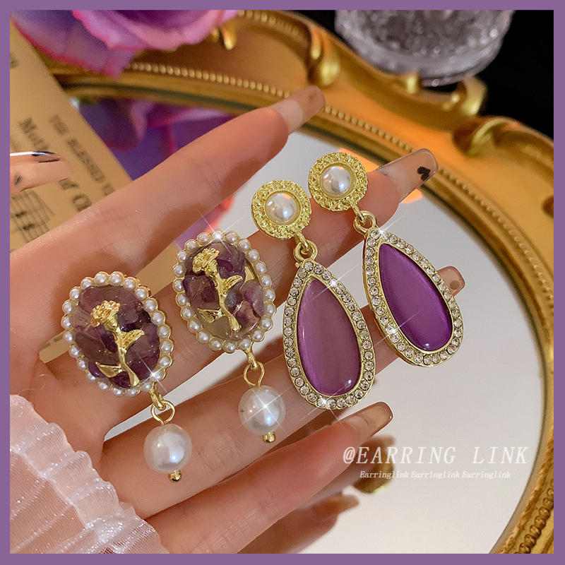 Anting Tusuk Bunga Ungu Gaya Korea Anting Wanita Fashion Jewelry
