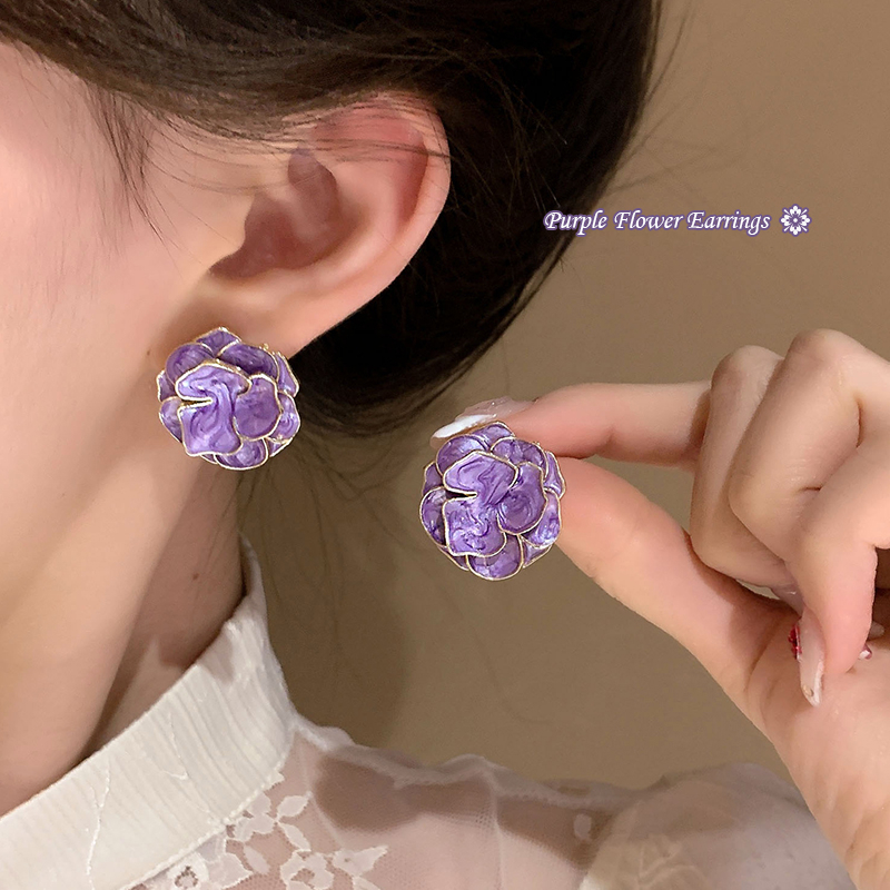 Anting Tusuk Bunga Ungu Gaya Korea Anting Wanita Fashion Jewelry