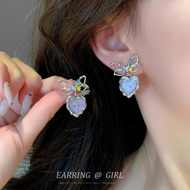 Anting Tusuk Bunga Ungu Gaya Korea Anting Wanita Fashion Jewelry