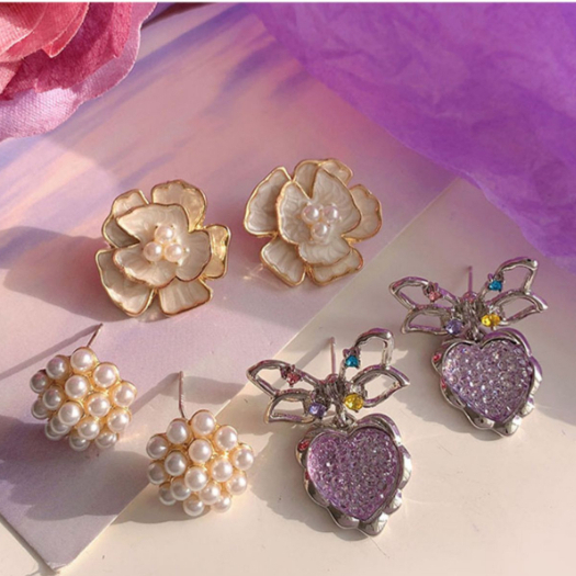 Anting Tusuk Bunga Ungu Gaya Korea Anting Wanita Fashion Jewelry