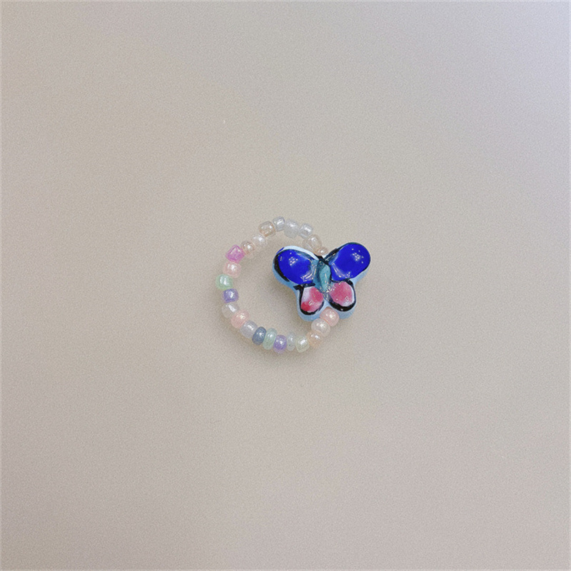 Fashion Beaded Ring Fresh Summer Colorful Beaded Butterfly Flower Frog Ring Untuk Wanita Aksesoris Fashion