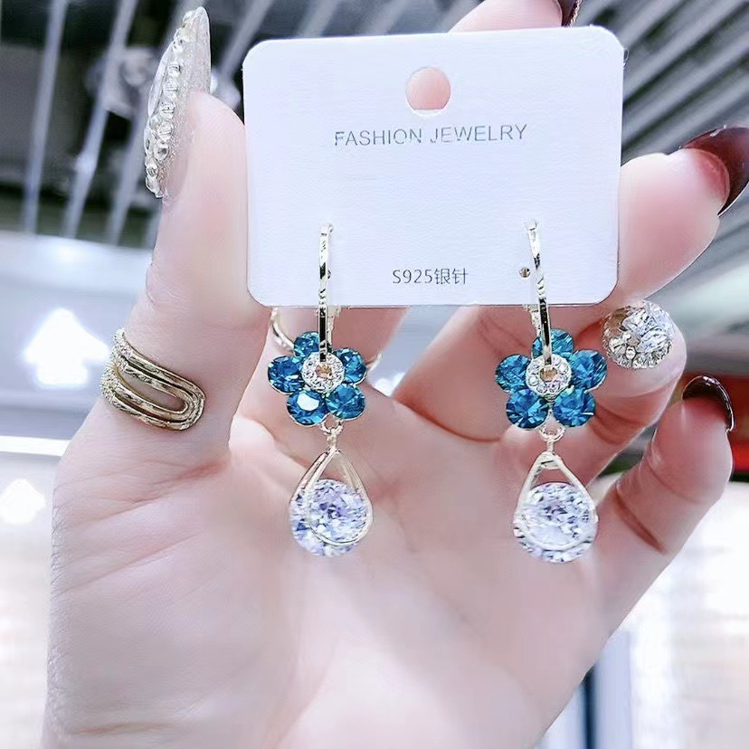 Anting Tusuk Sterling silver 925 Model Bunga Mewah Gaya Korea Untuk Wanita