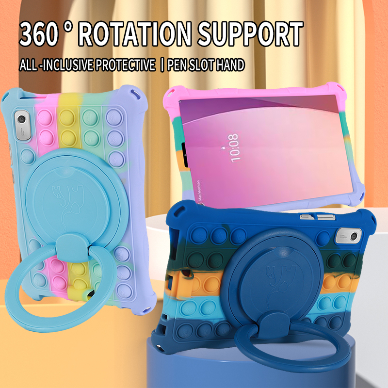 Untuk Lenovo Tab M9 (2022) 9.0 &quot;TB-310FU Tablet Pelindung Case360° Rotating Ring Stand Cover Fashion Silikon Lembut Pereda Stres Fidget Cube Toys Shell