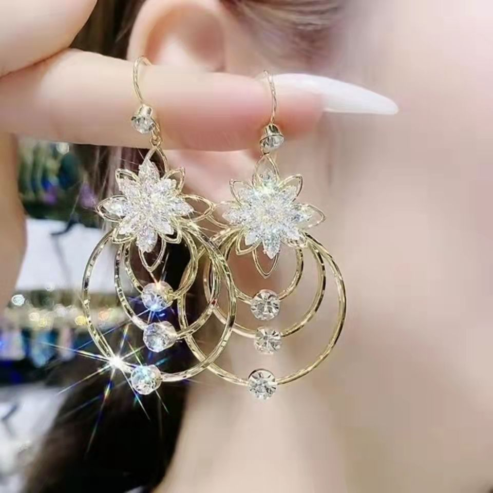 Korea Fashion Kristal Lotus Zirkon Anting Untuk Wanita Earhook Drop Menjuntai Earring Bunga Perhiasan