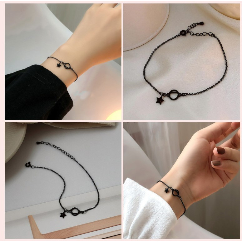 【Bayar di tempat】Gelang Desain Planet Bintang Warna Hitam Untuk Wanita