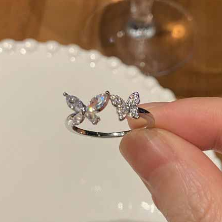 Gaya Jepang Korea Baru Sederhana Manis Kupu-Kupu Berlian Imitasi Temperamen Cincin Terbuka Elegan