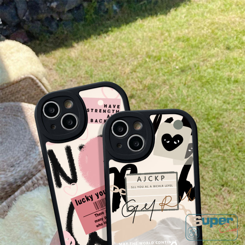 Untuk Samsung A23 A53 A52s A14 A33 A04 A31 A13 A03 A02s A50s A22 A11 A12 A04s A20s A20 A10s A03s A21s A73 A50 A72 A51 A32 A30s A52 A71 Ins Graffiti Label Letter Love Heart Soft Case