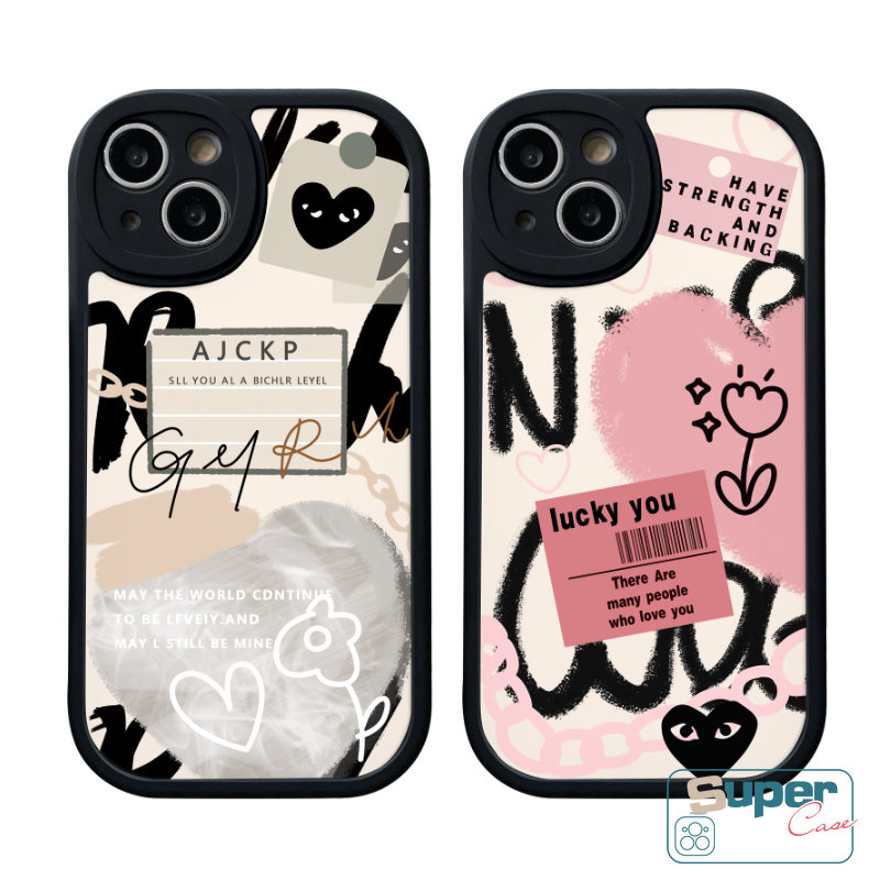 Untuk Samsung A23 A53 A52s A14 A33 A04 A31 A13 A03 A02s A50s A22 A11 A12 A04s A20s A20 A10s A03s A21s A73 A50 A72 A51 A32 A30s A52 A71 Ins Graffiti Label Letter Love Heart Soft Case