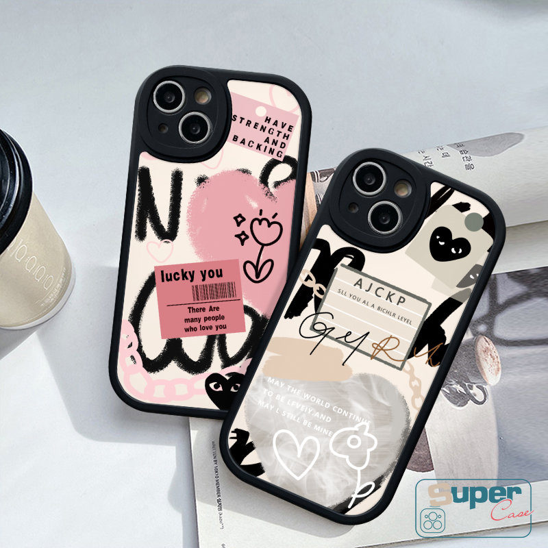 Casing Kompatibel Untuk iPhone 7plus 8plus XR 13 11 14 12 Pro Max 6 6s 8 7 14 Plus X XS Max SE 2020 Lucu Cinta Hati Comme des Garcons Ins Graffiti Soft TPU Case Cases