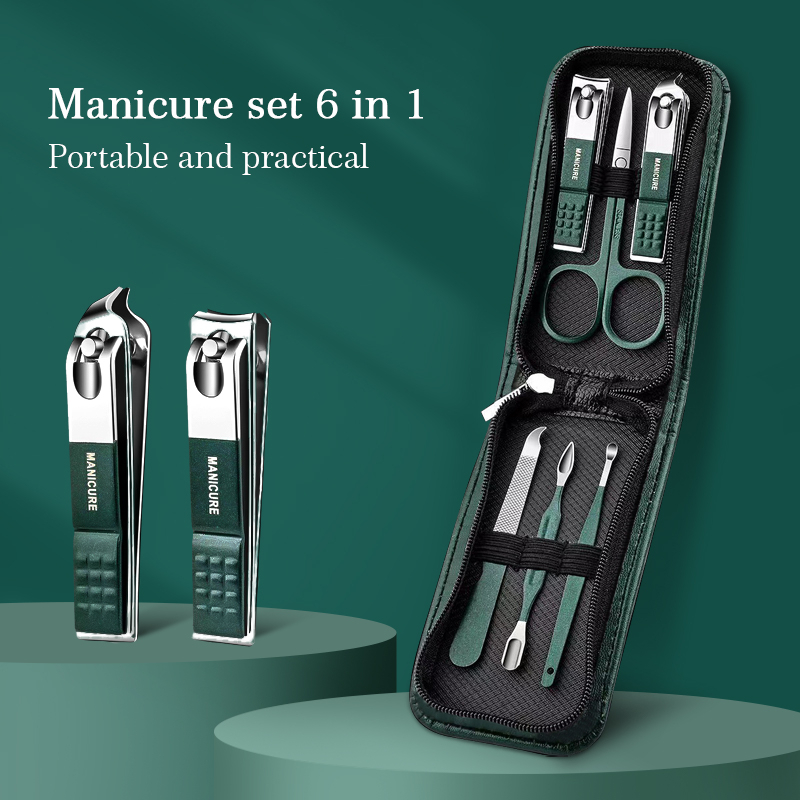 Black/green Portable Luxury Manicure Sets Pedicure Tools Gunting Kuku Hitam Terang Set Alat Perawatan Diri Gunting Alis