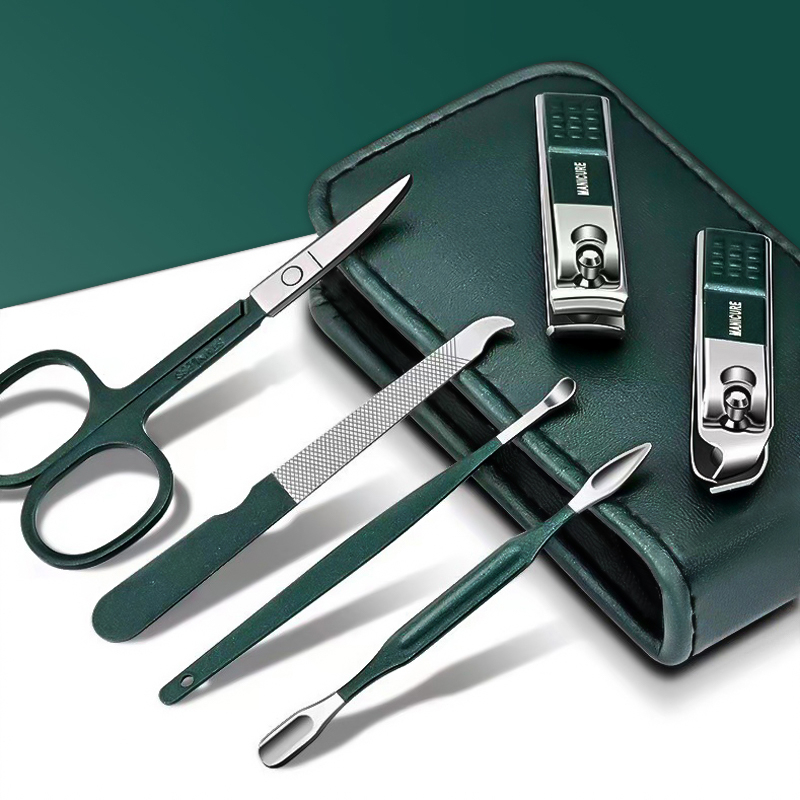 Black/green Portable Luxury Manicure Sets Pedicure Tools Gunting Kuku Hitam Terang Set Alat Perawatan Diri Gunting Alis