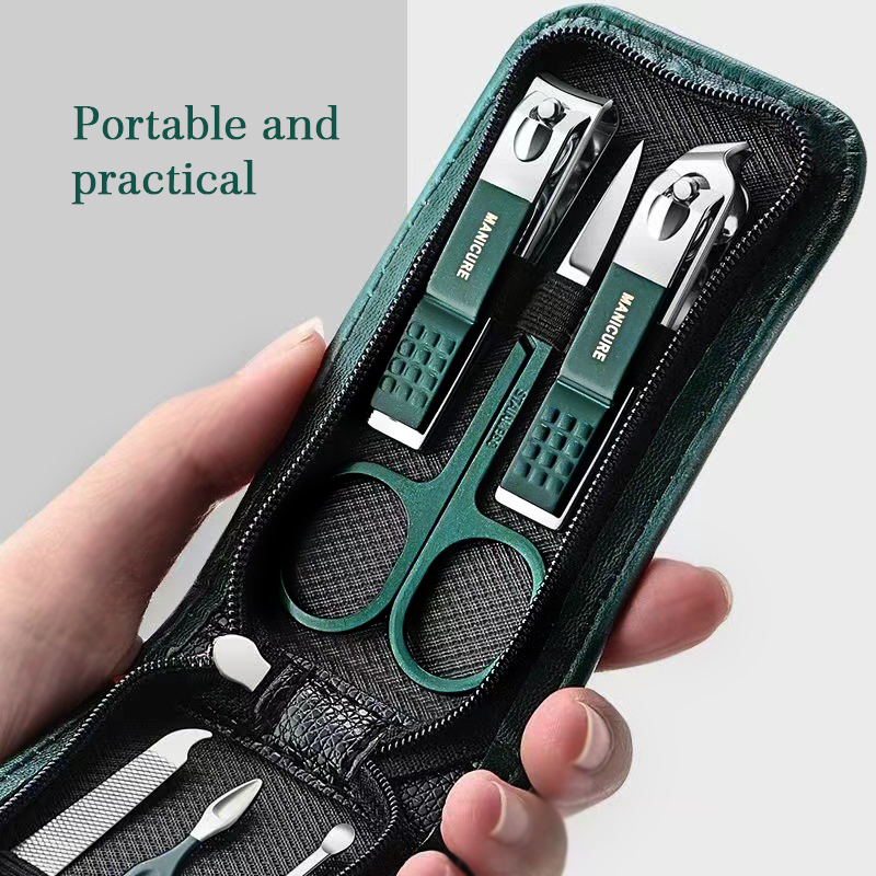 Black/green Portable Luxury Manicure Sets Pedicure Tools Gunting Kuku Hitam Terang Set Alat Perawatan Diri Gunting Alis