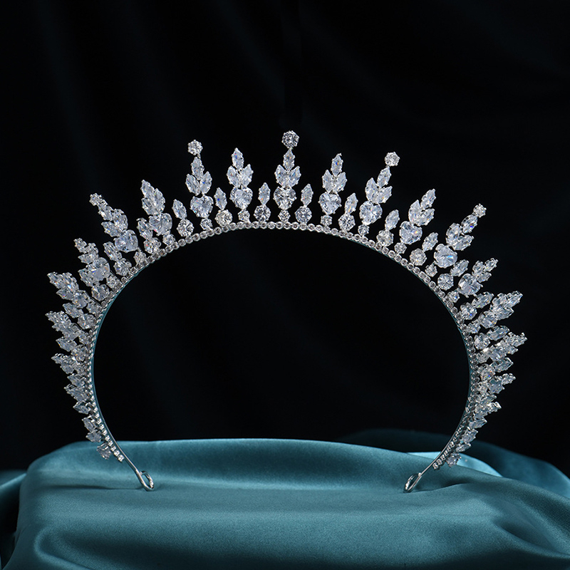 Mahkota Tiara Hias Kristal Zircon Mewah Untuk Aksesoris Rambut Pengantin Wanita