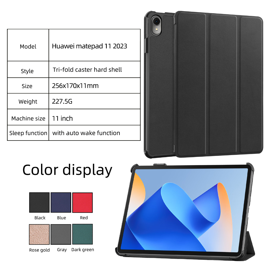 Untuk Huawei Matepad11.0 Inci (2023) DBR-W10 DBR-W00 11.0 Inci Tablet Perlindungan Case Fashion Tri-fold Custer Stand Casing Kualitas Tinggi Flip Holder Warna Solid Leather Cover