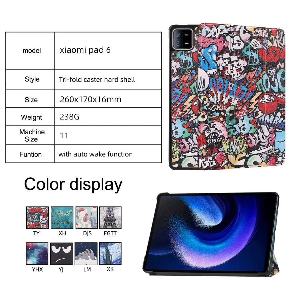 Untuk Xiaomi Pad6 (2023) 11.0 &quot;Mi Pad6 Pro Kualitas Tinggi Tablet Perlindungan Case Casing Fashion Dicat Pola Tri-fold Custer Flip Stand Leather Cover