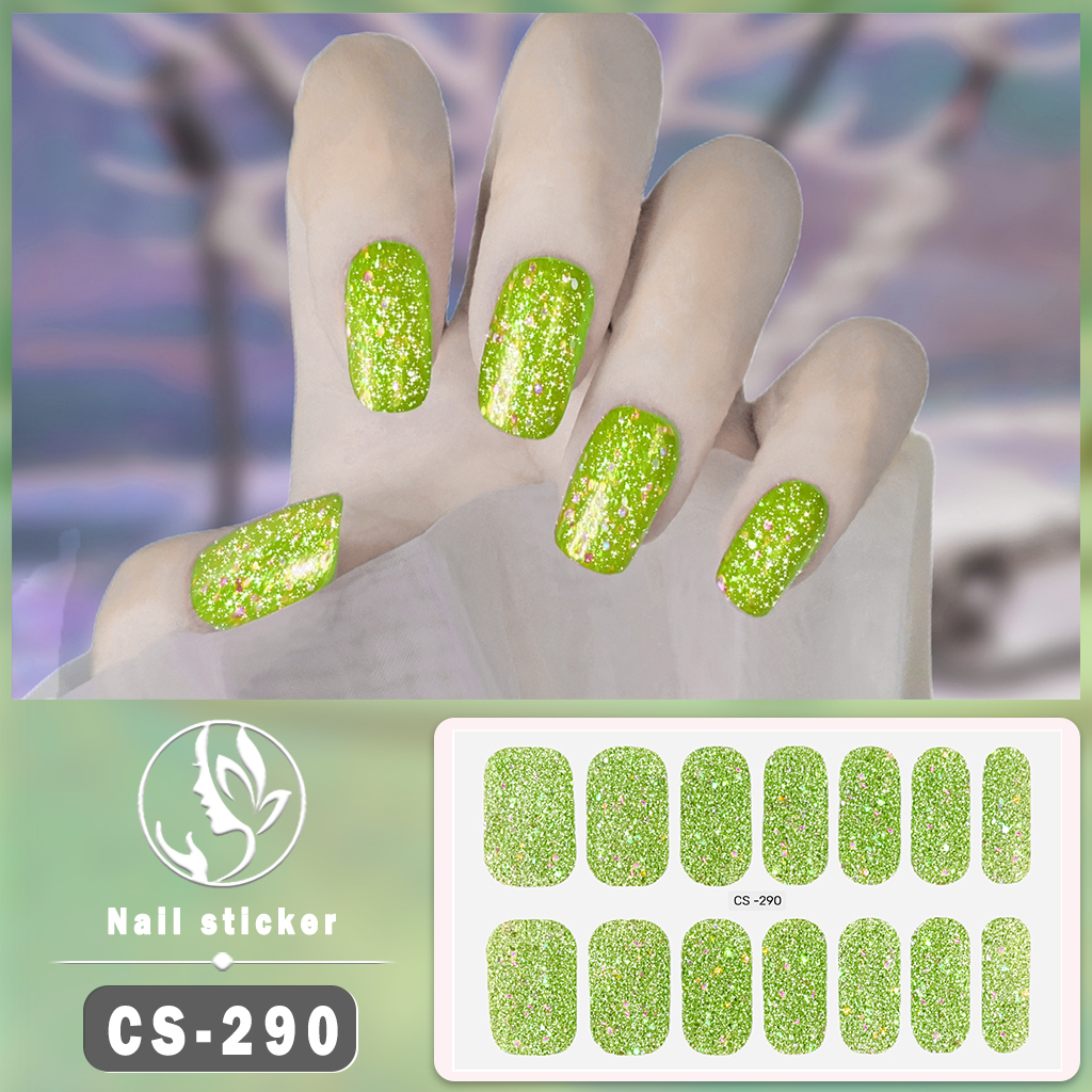 Cs High-end Stiker Kuku Glitter Bubuk Warna Solid Gradien Lompat Warna Tahan Air Tahan Lama Kuku Stiker Penuh Tongkat Kreatif nail art DIY