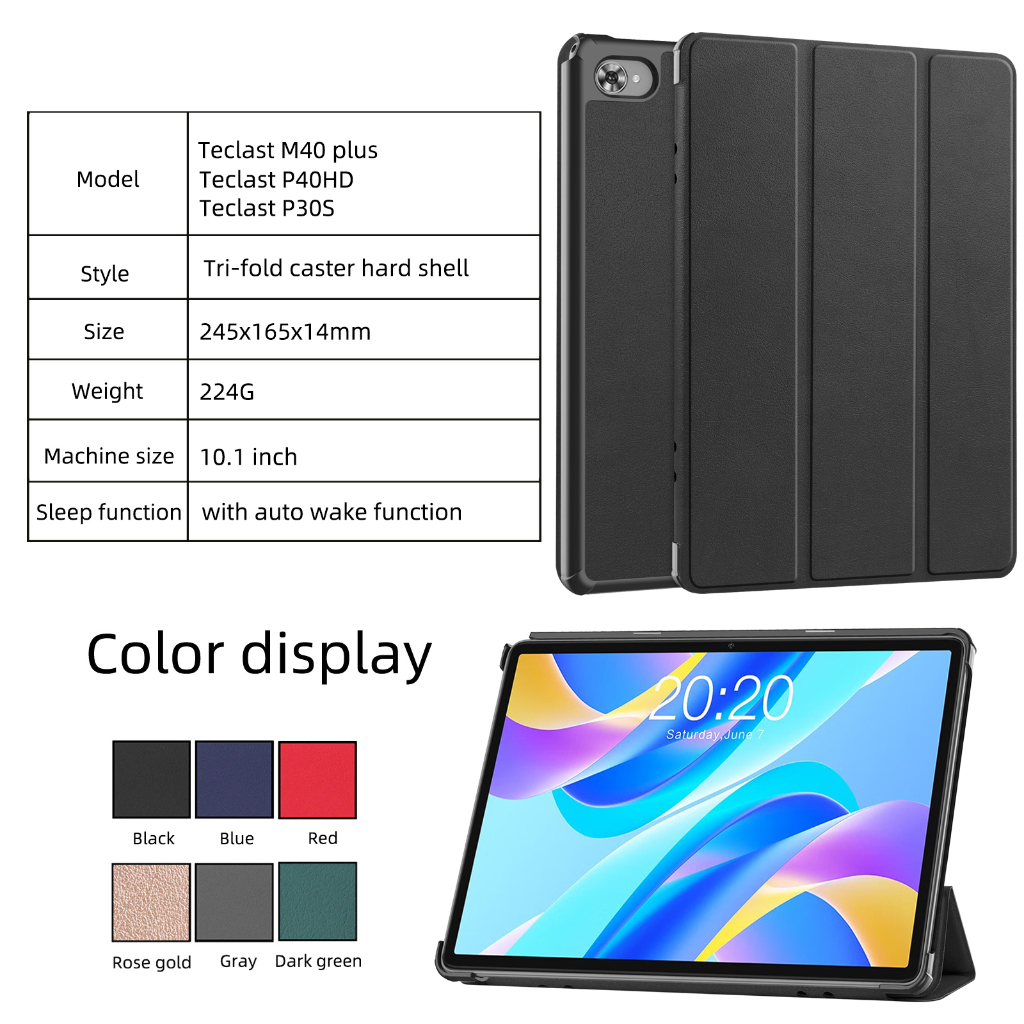 Untuk Teclast M40 Plus P40HD P30S 10.1 &quot;Tablet Protection Case Fashion Tri-fold Custer Stand Casing Kualitas Tinggi Flip Holder Warna Solid Penutup Kulit