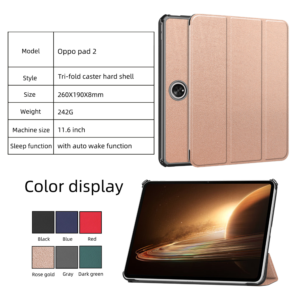 Untuk Oppo Pad2 (2023) 11.61 &quot;Pad2 OPD2201 Tablet Perlindungan Case Fashion Tri-fold Custer Stand Casing Kualitas Tinggi Flip Holder Warna Solid Penutup Kulit