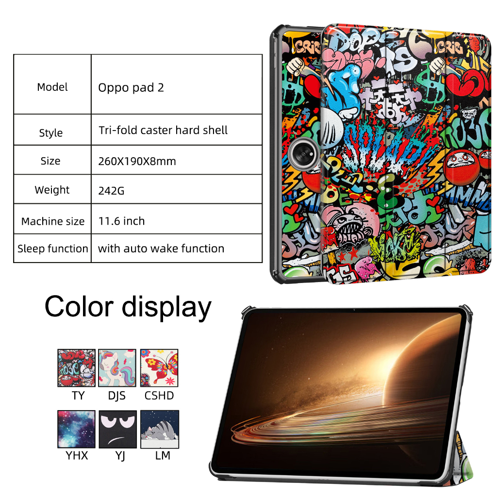 Untuk Oppo Pad2 (2023) 11.61 &quot;Pad2 OPD2201 Kualitas Tinggi Tablet Perlindungan Case Casing Fashion Pola Dicat Tiga Lipat Custer Flip Stand Leather Cover