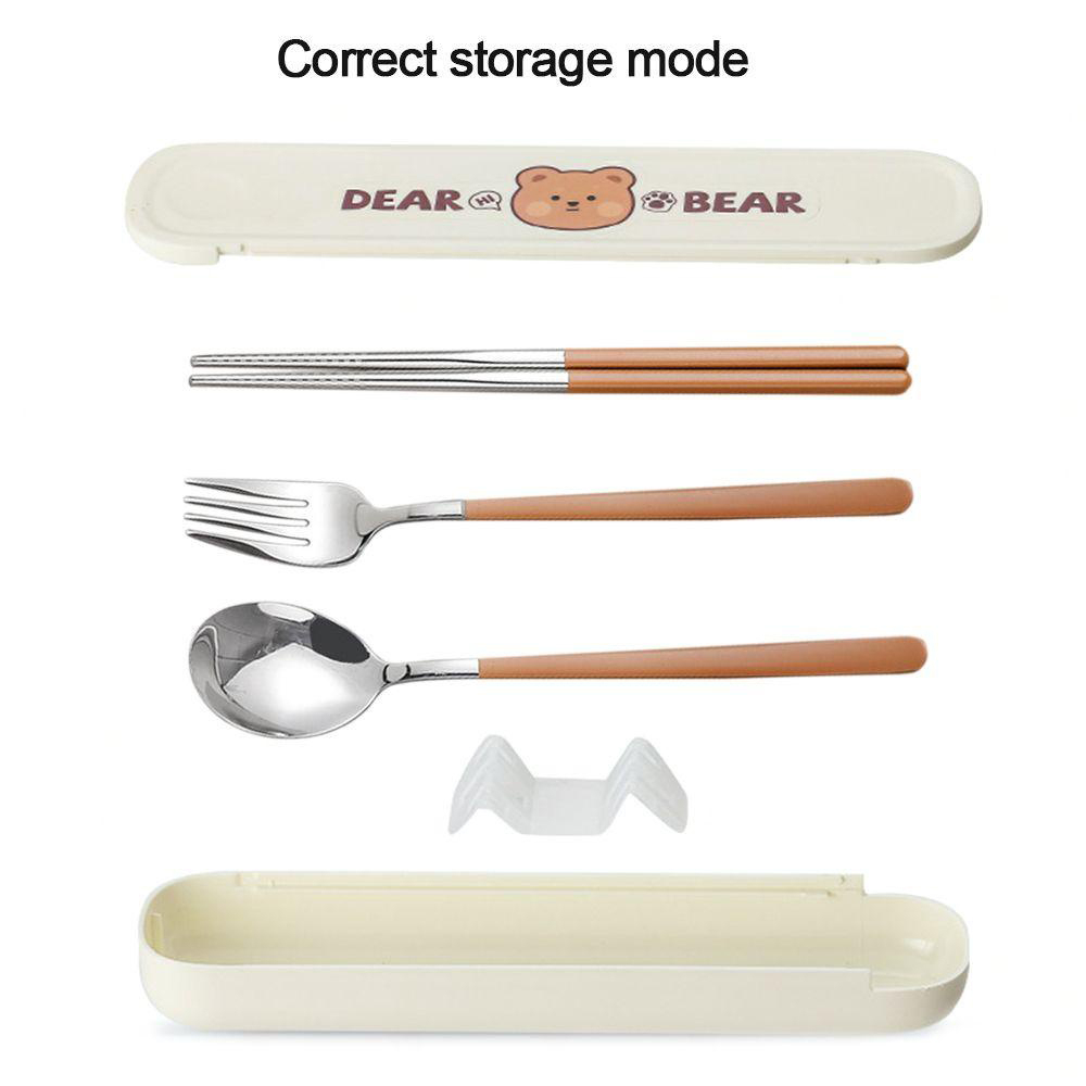 3pcs/set Set Alat Makan Bahan Stainless Steel Dengan Sendok Garpu Dan Sumpit Untuk Travel Dan Pelajar