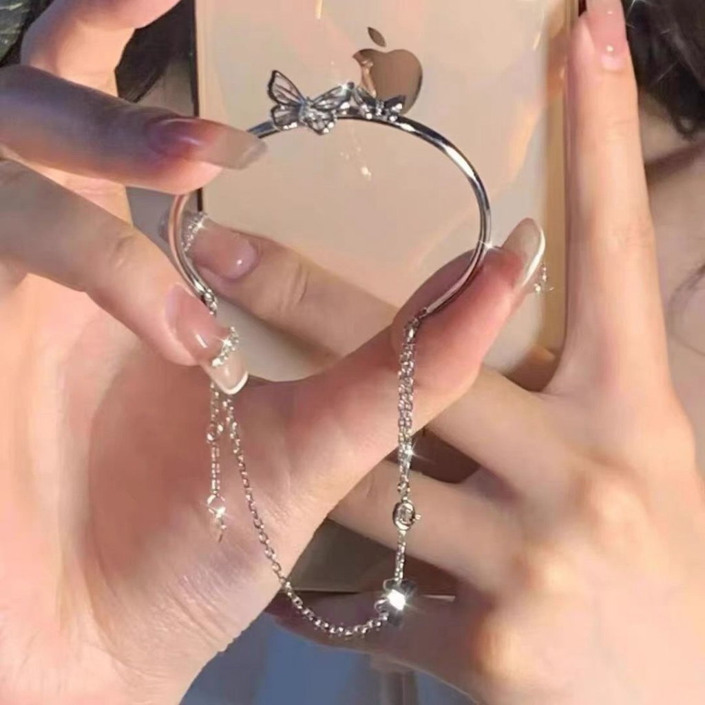 Gelang Rantai Double Layer Desain Kupu-Kupu Gaya Vintage Korea Butterfly