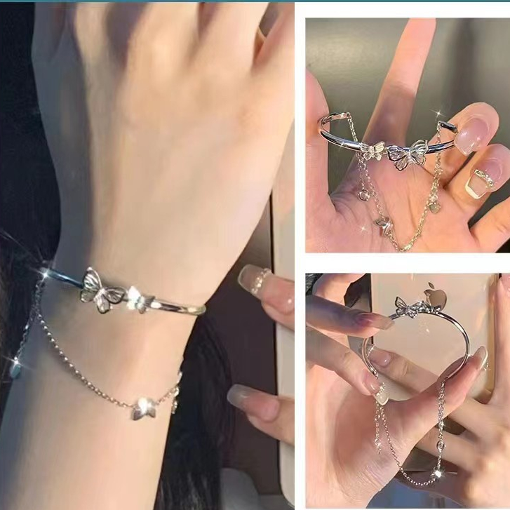Gelang Rantai Double Layer Desain Kupu-Kupu Gaya Vintage Korea Butterfly