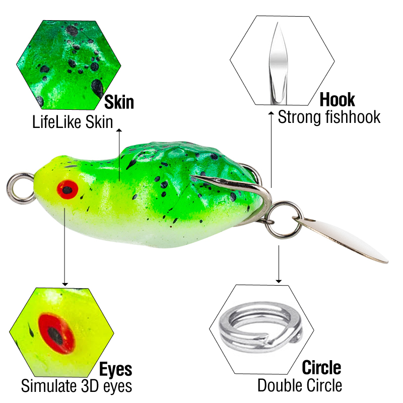 3.5cm/4g Soft Frog Mini Jump Frog Likelife Skin Casting Lompat Umpan Dengan Payet Kait Ganda Warna-Warni Katak Umpan Snakehead Permukaan Halus Topwater Lure