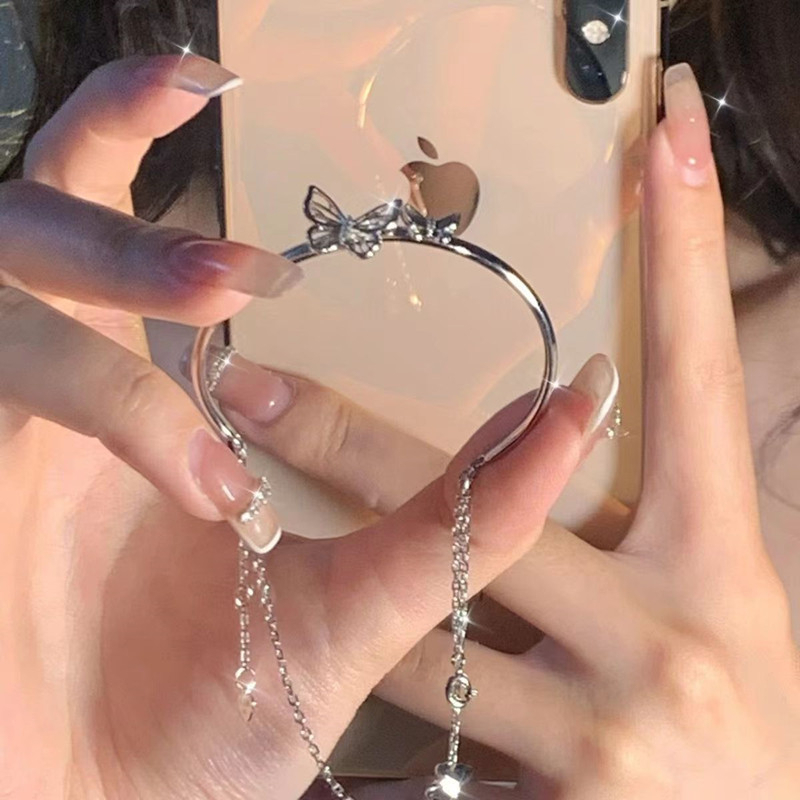 Gelang Rantai Double Layer Desain Kupu-Kupu Gaya Vintage Korea Butterfly