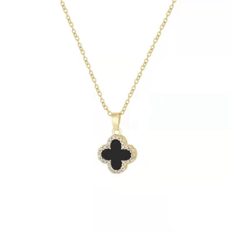 Kalung Four-leaf Clover Titanium Silver Rantai Klavikula Fashion Perhiasan Wanita Korea Necklace