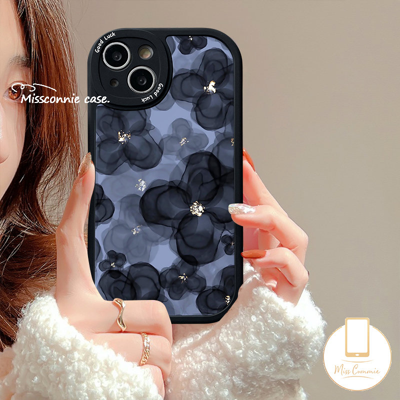 IPHONE Casing Ponsel Jahitan Kotak-Kotak Bunga Retro Pola Houndstooth Kompatibel Untuk Iphone7 8 Plus 6 6s Plus 11 12 13 14 Pro MAX XR X XS MAX Soft TPU Lensa Anti Jatuh All-inclusive Case