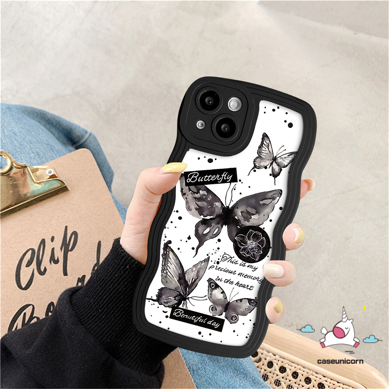 Casing Ponsel Kompatibel Untuk iPhone 7Plus 6s 6 7 8 Plus 11 13 12 14 Pro Max XR X XS Max14 Plus SE 2020 Mewah Hitam Retro Busur-Simpul Kupu-Kupu Lembut Bergelombang Tepi Penutup Belakang