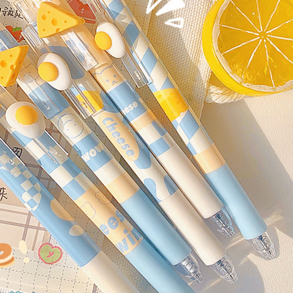 6pcs Pena Keju Telur Rebus Press Gel Untuk Siswa Menulis Pulpen Belajar Stationary Hadiah