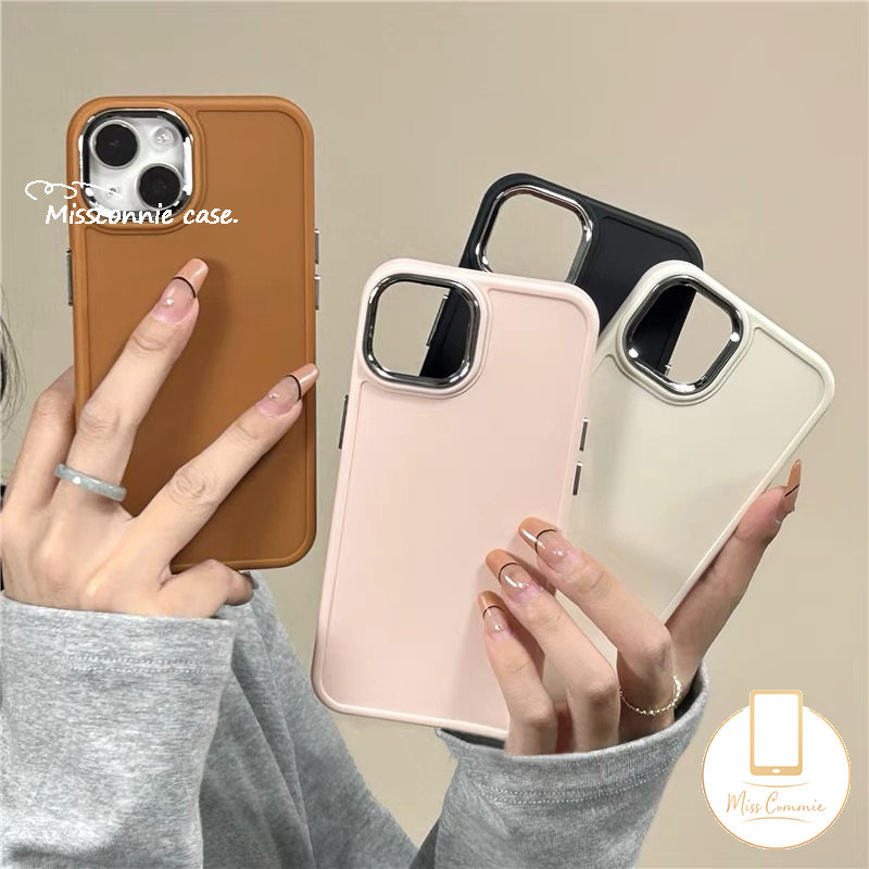 IPHONE Casing Ponsel Persegi Plating Mewah Kompatibel Untuk Iphone11 14 12 13 Pro Max 7Plus 8Plus X XR XS Max Soft Tpu Simple Solid Color Back Cover