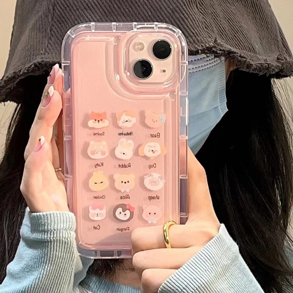 IPHONE Boneka Kartun Lucu Beruang Kelinci Case Kompatibel Untuk Iphone 11 14 13 12 Pro MAX XR 7Plus 8Plus 6 6S 7 8 Plus X XS MAX SE 2020 Shockproof Airbag Lovely Clear Tpu Soft Back Cover
