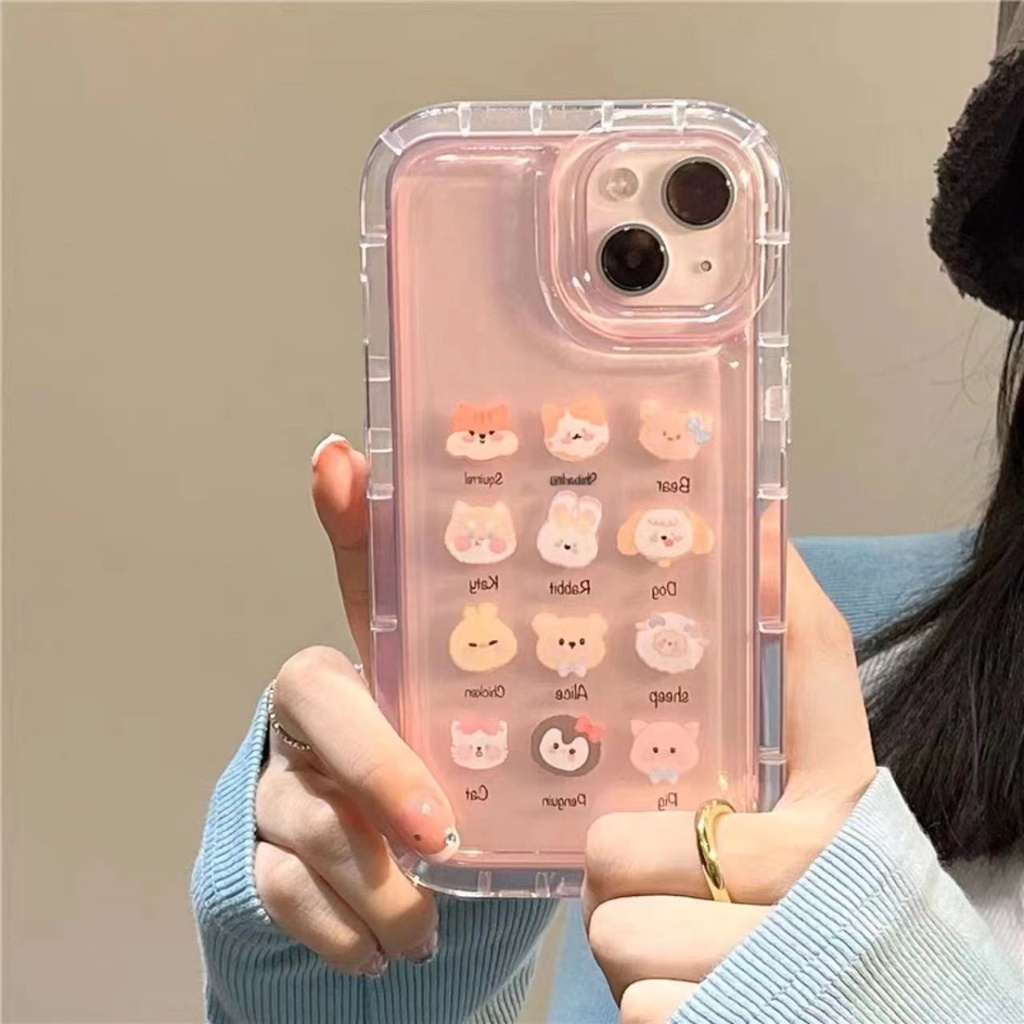 Airbag Soft Case Oppo A57 A17 A15 A95 A12 A7 A17K A16 A54 A5 A9 A96 A76 A36 Reno5 4F A77s A5s A3s A74 A16s A1K A16K A92 A77 A5 A53 A31 A16E A52 Kartun Beruang Cute Rabbit Cover