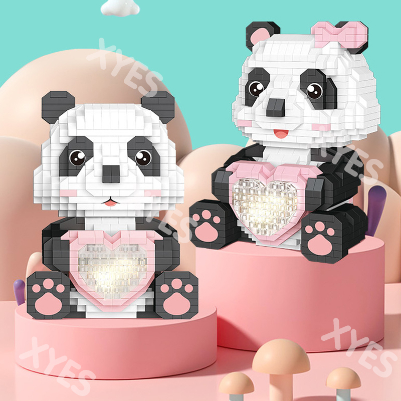 Love Panda Dengan Lampu led Blok Bangunan Mainan Hadiah