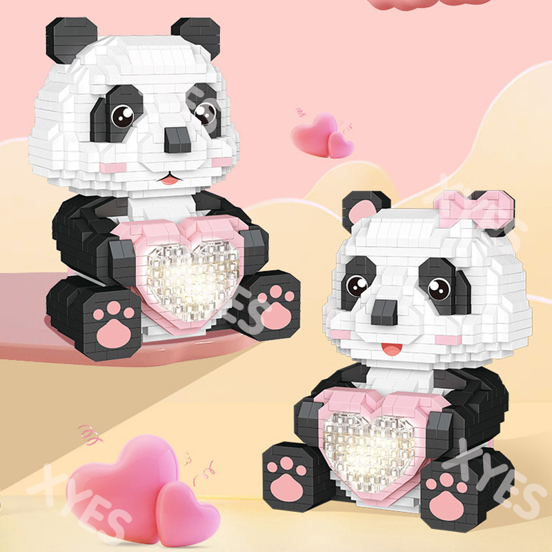 Love Panda Dengan Lampu led Blok Bangunan Mainan Hadiah