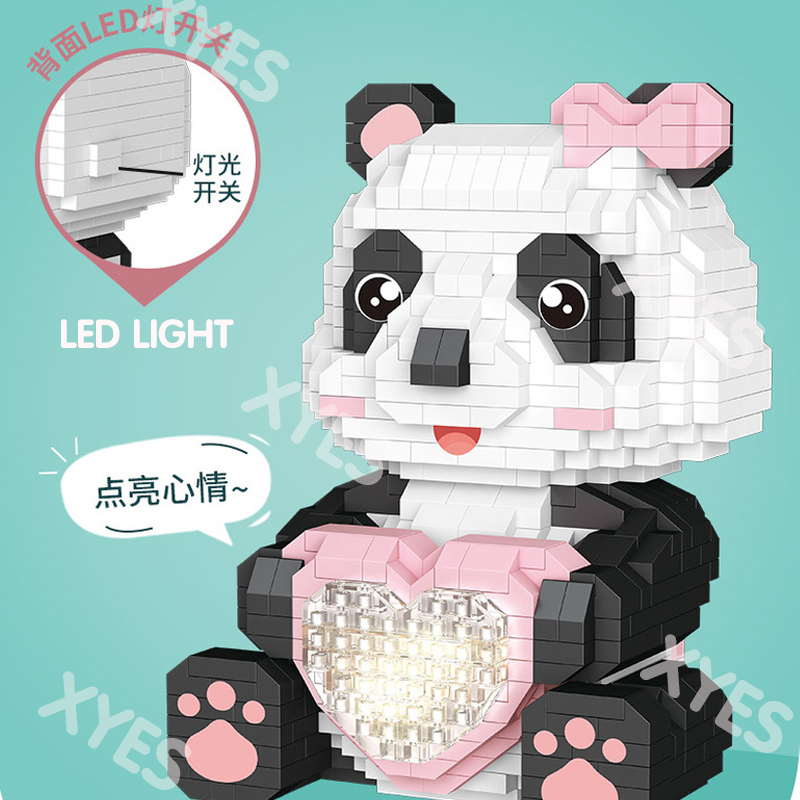 Love Panda Dengan Lampu led Blok Bangunan Mainan Hadiah