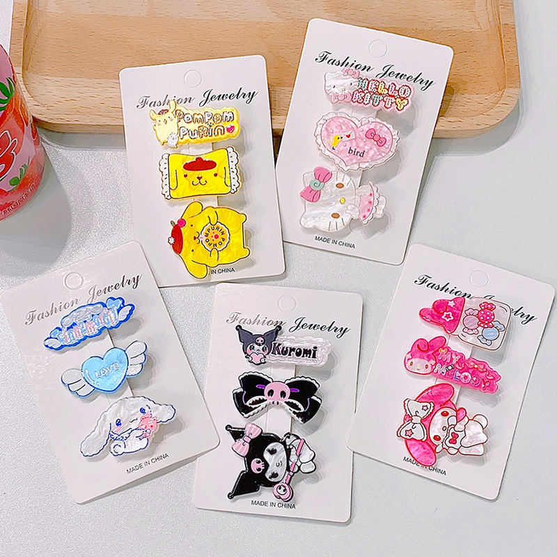 【Bayar di tempat】(3PCS) JEPIT RAMBUT GLOSSY SANRIO / JEPIT PONI RAMBUT KARTUN JEPANG LUCU CINNAMOROLL KUROMI MELODY POMPURIN