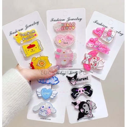 【Bayar di tempat】(3PCS) JEPIT RAMBUT GLOSSY SANRIO / JEPIT PONI RAMBUT KARTUN JEPANG LUCU CINNAMOROLL KUROMI MELODY POMPURIN