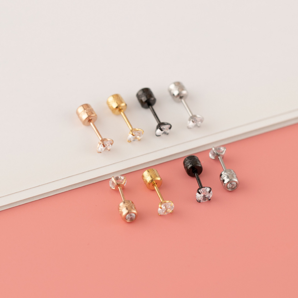 [ACKER] 6mm 1pasang Anting Tusuk Titanium Stainless Diamond AAA+Zircon Untuk Pria/Wanita