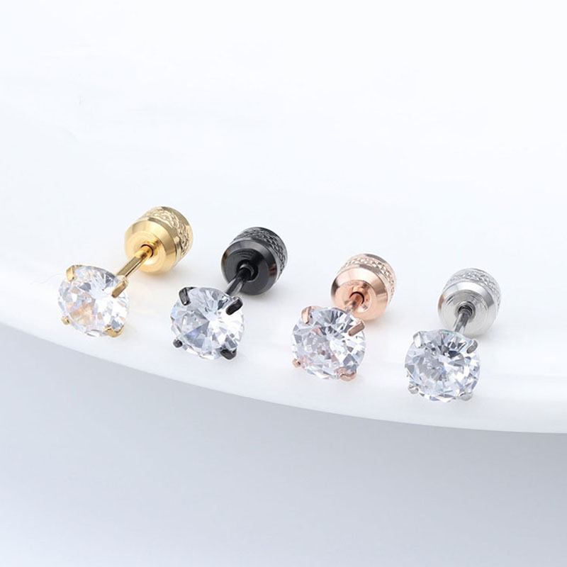 [ACKER] 6mm 1pasang Anting Tusuk Titanium Stainless Diamond AAA+Zircon Untuk Pria/Wanita